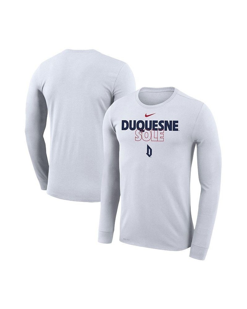 Men's White Duquesne Dukes On Court Bench Long Sleeve T-shirt $24.00 T-Shirts