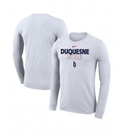 Men's White Duquesne Dukes On Court Bench Long Sleeve T-shirt $24.00 T-Shirts