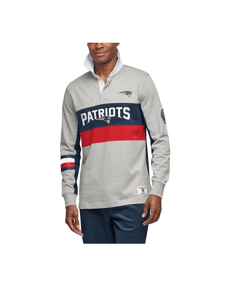 Men's Gray and Navy New England Patriots Rugby Long Sleeve Polo Shirt $52.64 Polo Shirts