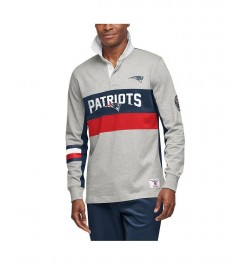 Men's Gray and Navy New England Patriots Rugby Long Sleeve Polo Shirt $52.64 Polo Shirts