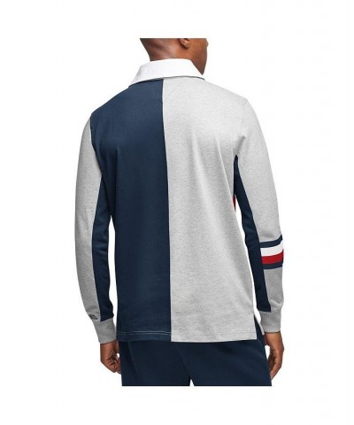 Men's Gray and Navy New England Patriots Rugby Long Sleeve Polo Shirt $52.64 Polo Shirts