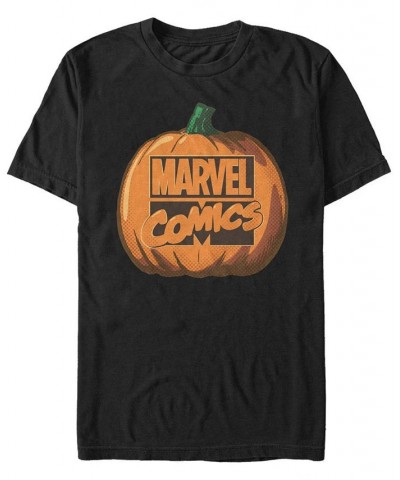 Marvel Men's Comic Logo Carved Pumpkin Short Sleeve T-Shirt Black $19.24 T-Shirts