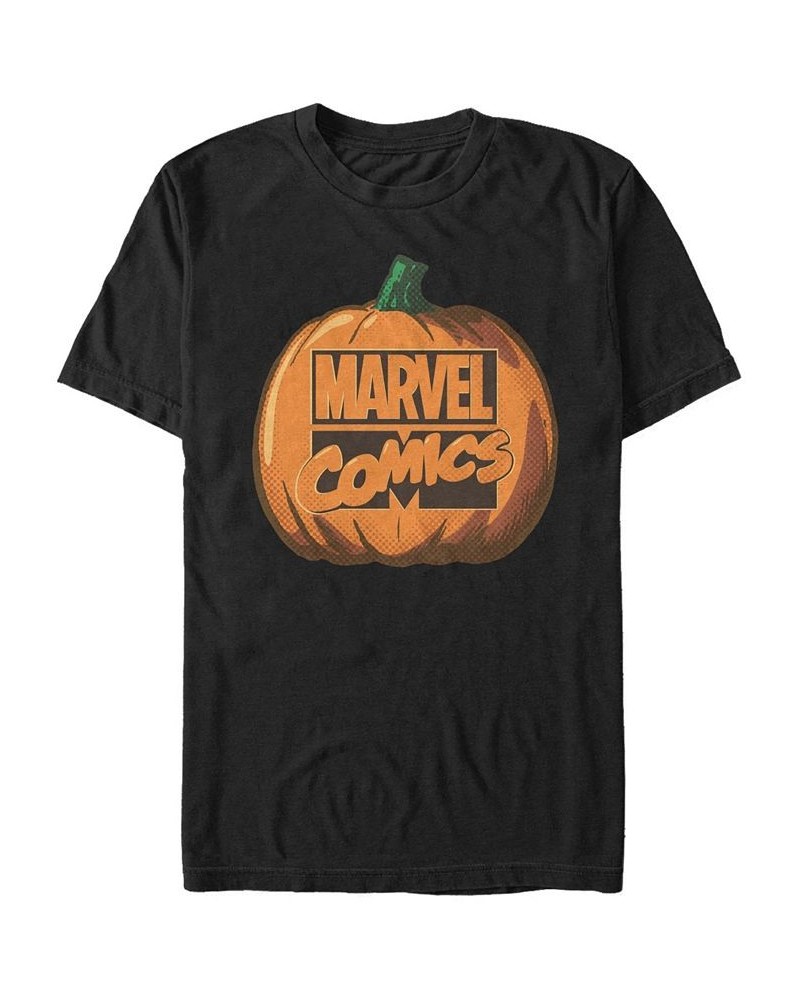 Marvel Men's Comic Logo Carved Pumpkin Short Sleeve T-Shirt Black $19.24 T-Shirts