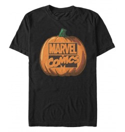 Marvel Men's Comic Logo Carved Pumpkin Short Sleeve T-Shirt Black $19.24 T-Shirts