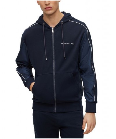 BOSS Men's Cotton-Blend Zip-Up Tonal Mesh Hoodie Blue $120.12 Sweatshirt