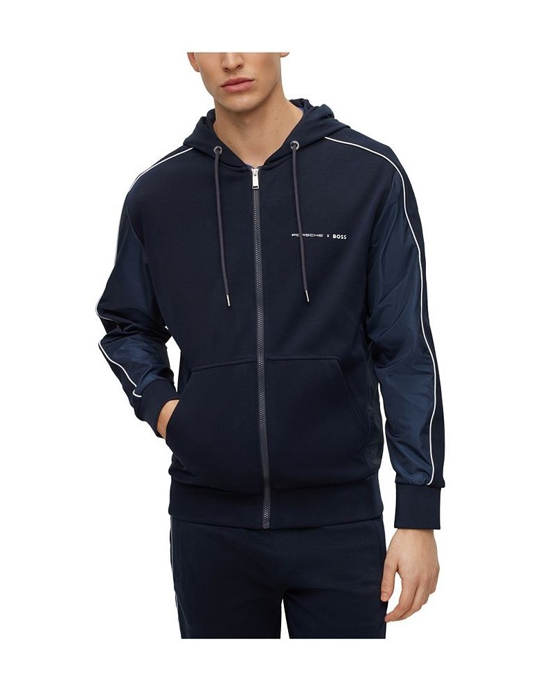 BOSS Men's Cotton-Blend Zip-Up Tonal Mesh Hoodie Blue $120.12 Sweatshirt