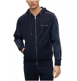 BOSS Men's Cotton-Blend Zip-Up Tonal Mesh Hoodie Blue $120.12 Sweatshirt