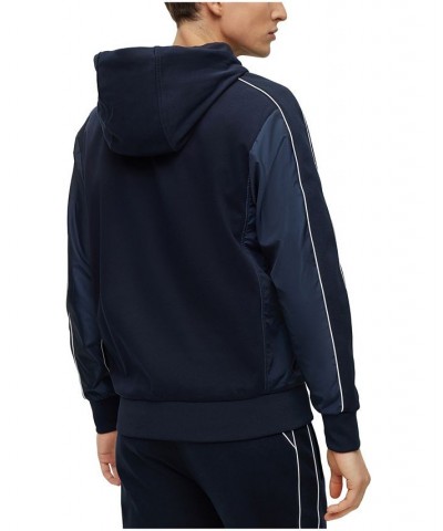 BOSS Men's Cotton-Blend Zip-Up Tonal Mesh Hoodie Blue $120.12 Sweatshirt