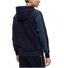 BOSS Men's Cotton-Blend Zip-Up Tonal Mesh Hoodie Blue $120.12 Sweatshirt