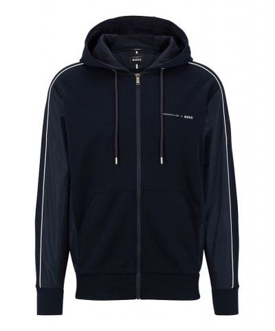 BOSS Men's Cotton-Blend Zip-Up Tonal Mesh Hoodie Blue $120.12 Sweatshirt