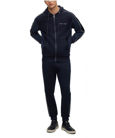 BOSS Men's Cotton-Blend Zip-Up Tonal Mesh Hoodie Blue $120.12 Sweatshirt