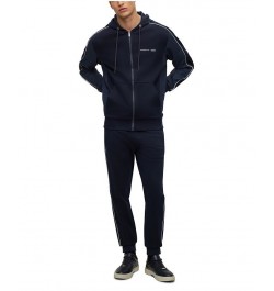 BOSS Men's Cotton-Blend Zip-Up Tonal Mesh Hoodie Blue $120.12 Sweatshirt