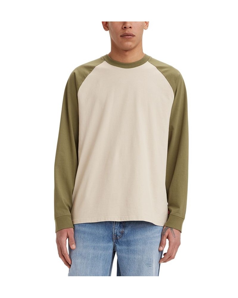 Men's Raglan Relaxed Fit Crewneck Long Sleeve T-Shirt PD01 $17.52 T-Shirts