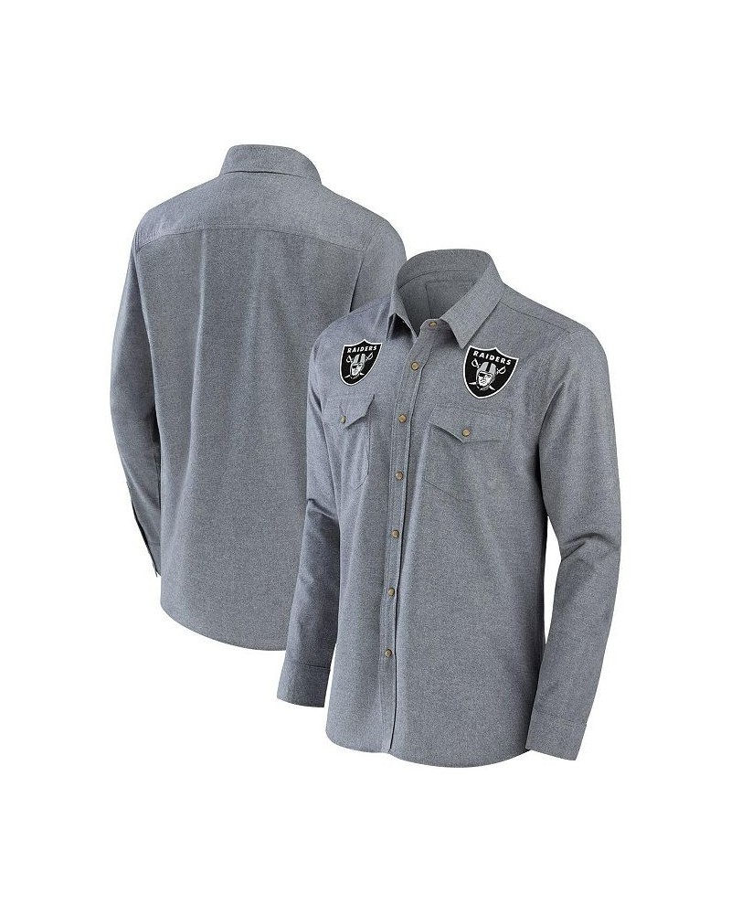 Men's NFL x Darius Rucker Collection by Gray Las Vegas Raiders Chambray Button-Up Long Sleeve Shirt $32.23 Shirts