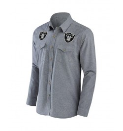 Men's NFL x Darius Rucker Collection by Gray Las Vegas Raiders Chambray Button-Up Long Sleeve Shirt $32.23 Shirts