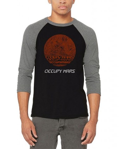 Men's Occupy Mars Raglan Baseball Word Art T-shirt Gray $21.60 T-Shirts