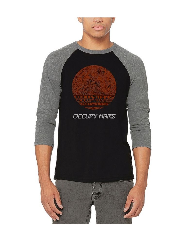 Men's Occupy Mars Raglan Baseball Word Art T-shirt Gray $21.60 T-Shirts