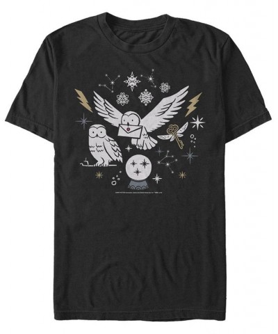 Men's Wintery Owls Short Sleeve Crew T-shirt Black $20.29 T-Shirts