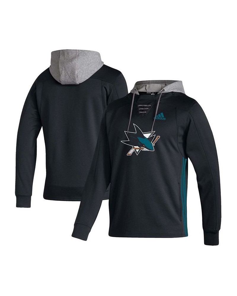 Men's Black San Jose Sharks Skate Lace AEROREADY Pullover Hoodie $34.00 Sweatshirt