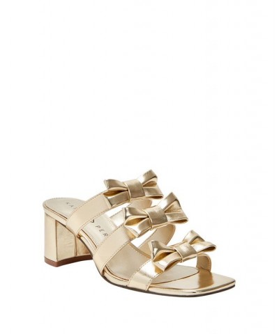 Women's The Tooliped Block Heel Bow Sandals Gold $52.92 Shoes