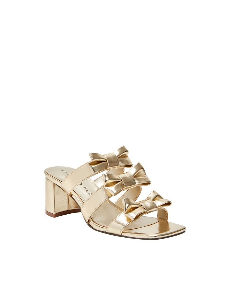 Women's The Tooliped Block Heel Bow Sandals Gold $52.92 Shoes