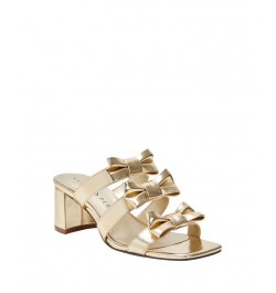 Women's The Tooliped Block Heel Bow Sandals Gold $52.92 Shoes