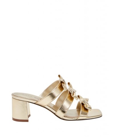 Women's The Tooliped Block Heel Bow Sandals Gold $52.92 Shoes