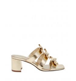 Women's The Tooliped Block Heel Bow Sandals Gold $52.92 Shoes