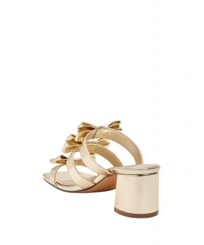 Women's The Tooliped Block Heel Bow Sandals Gold $52.92 Shoes