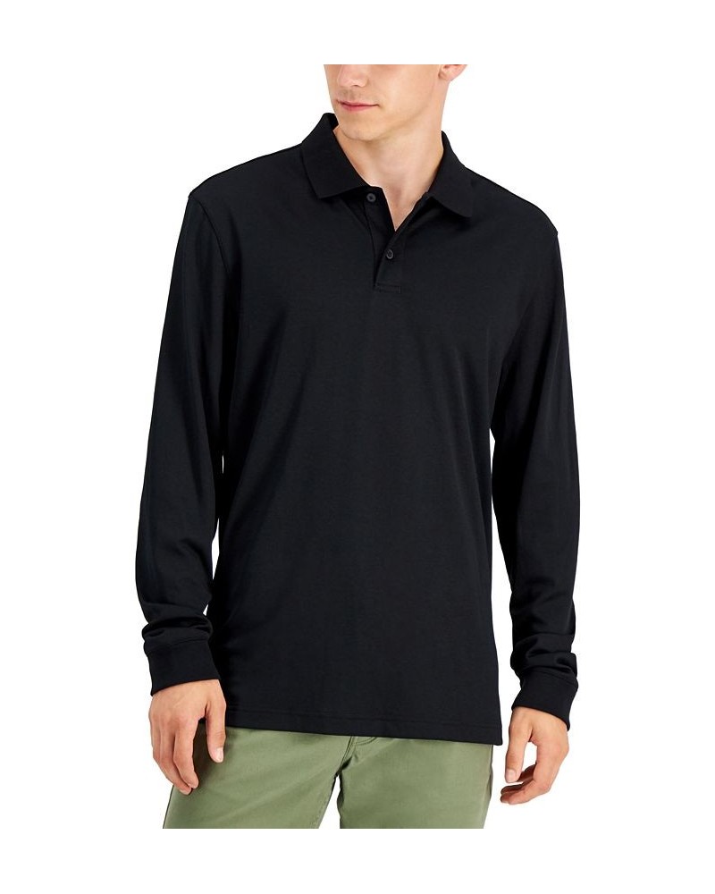 Men's Regular-Fit Solid Long-Sleeve Supima Polo Shirt Black $16.97 Polo Shirts