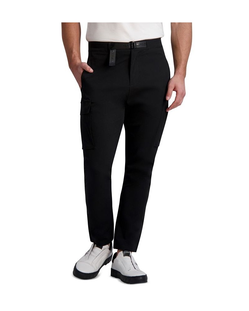 Men's Slim-Fit Stretch Belted Cargo Pants Black $62.37 Pants