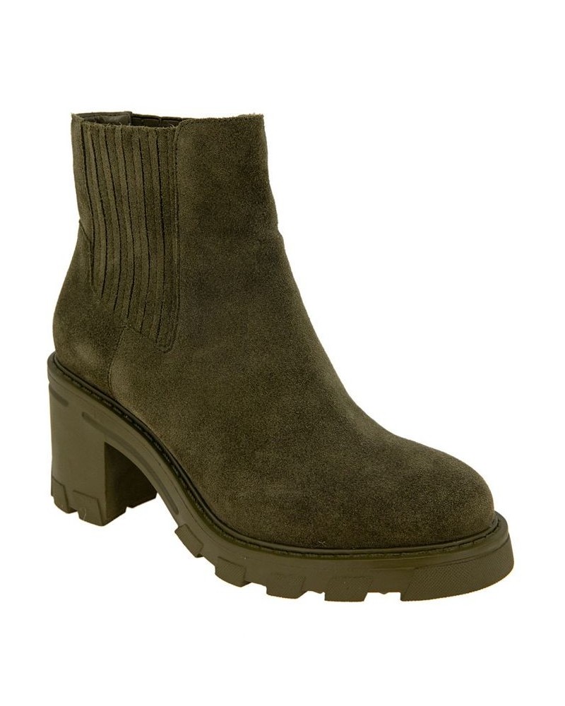 Women's Tulina Lug Sole Chelsea Bootie Green $59.07 Shoes