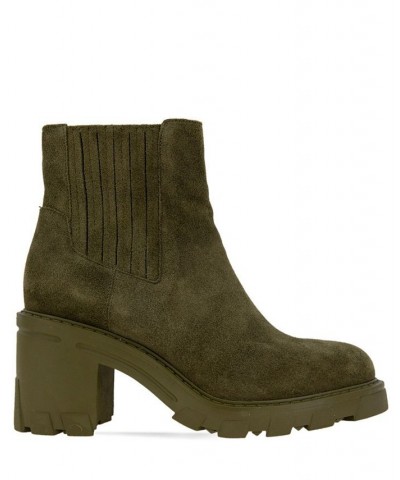 Women's Tulina Lug Sole Chelsea Bootie Green $59.07 Shoes