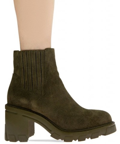 Women's Tulina Lug Sole Chelsea Bootie Green $59.07 Shoes