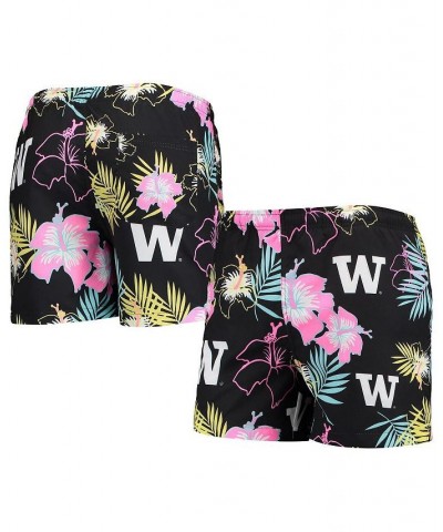 Men's Black Washington Huskies Neon Floral Swim Trunks $24.60 Swimsuits