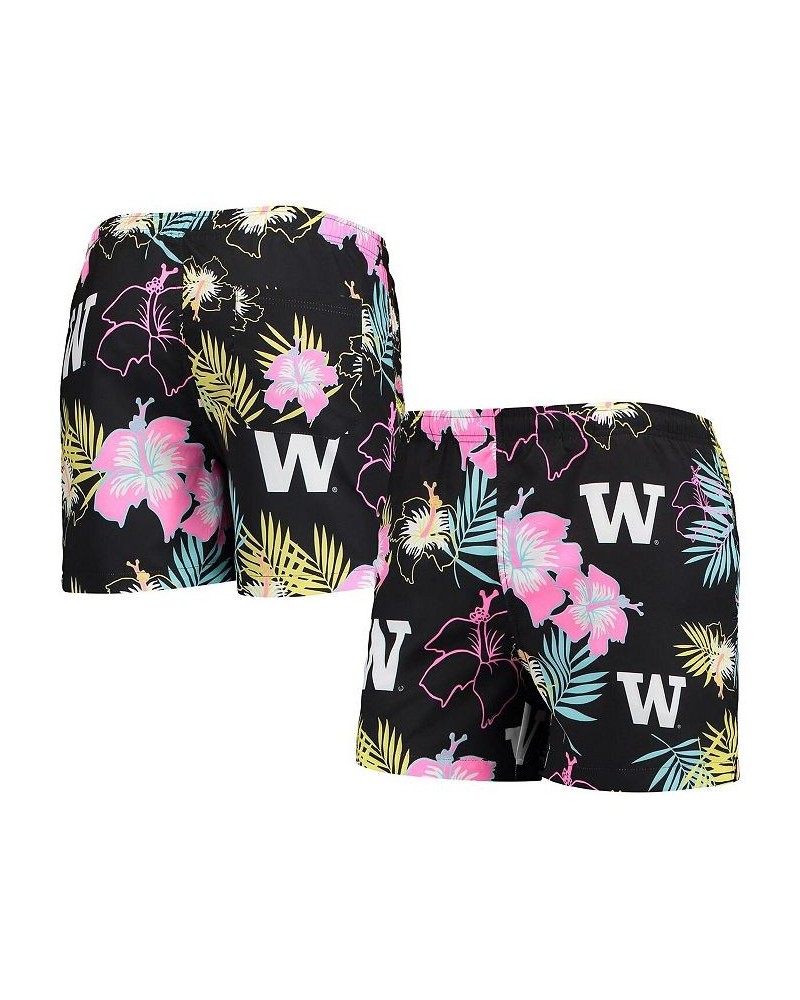 Men's Black Washington Huskies Neon Floral Swim Trunks $24.60 Swimsuits