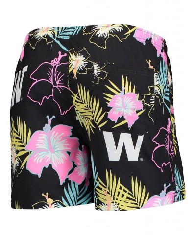 Men's Black Washington Huskies Neon Floral Swim Trunks $24.60 Swimsuits