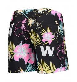 Men's Black Washington Huskies Neon Floral Swim Trunks $24.60 Swimsuits