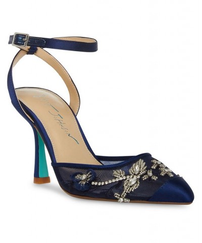 Women's Micki Embroidered Evening Pumps Blue $59.34 Shoes