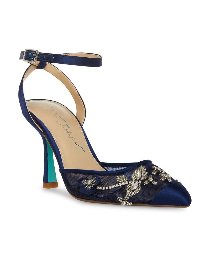 Women's Micki Embroidered Evening Pumps Blue $59.34 Shoes