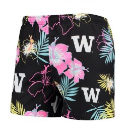 Men's Black Washington Huskies Neon Floral Swim Trunks $24.60 Swimsuits