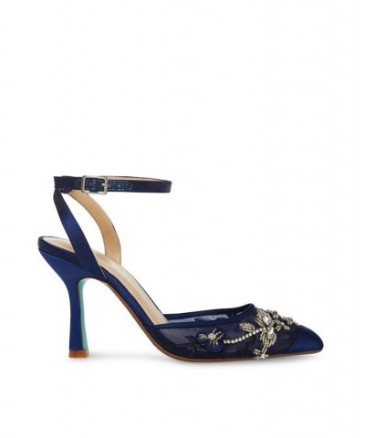 Women's Micki Embroidered Evening Pumps Blue $59.34 Shoes