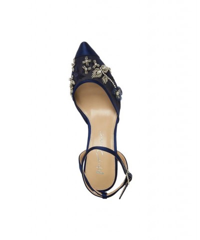 Women's Micki Embroidered Evening Pumps Blue $59.34 Shoes