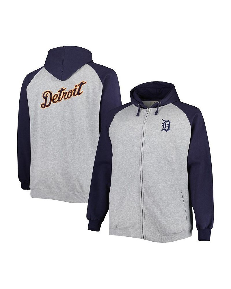 Men's Heather Gray and Navy Detroit Tigers Big and Tall Raglan Hoodie Full-Zip Sweatshirt $49.49 Sweatshirt