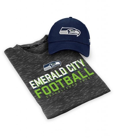 Men's College Navy, Heathered Black Seattle Seahawks Team T-shirt and Adjustable Hat Combo Set $21.59 T-Shirts