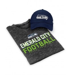 Men's College Navy, Heathered Black Seattle Seahawks Team T-shirt and Adjustable Hat Combo Set $21.59 T-Shirts