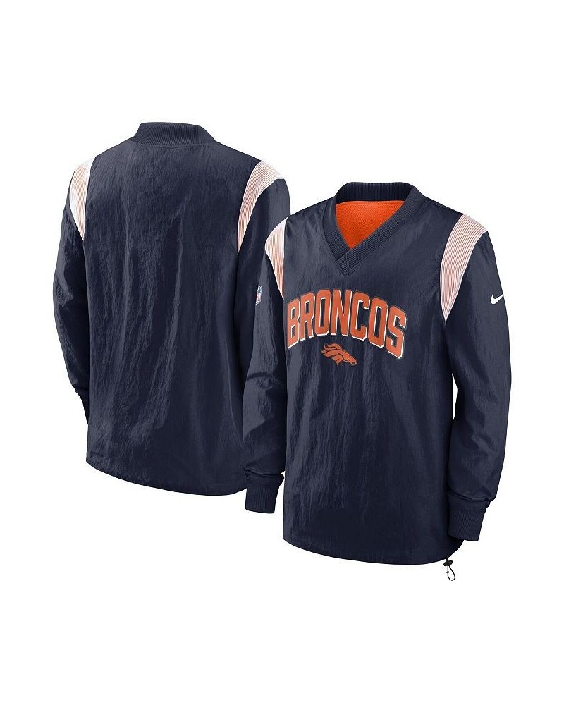 Men's Navy Denver Broncos Sideline Athletic Stack V-Neck Pullover Windshirt $52.80 Jackets