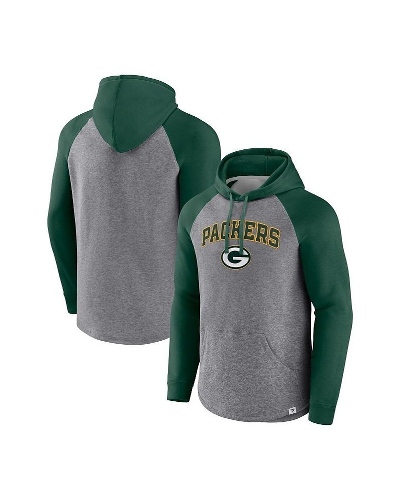 Men's Branded Heathered Gray and Green Green Bay Packers By Design Raglan Pullover Hoodie $36.00 Sweatshirt