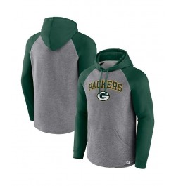 Men's Branded Heathered Gray and Green Green Bay Packers By Design Raglan Pullover Hoodie $36.00 Sweatshirt