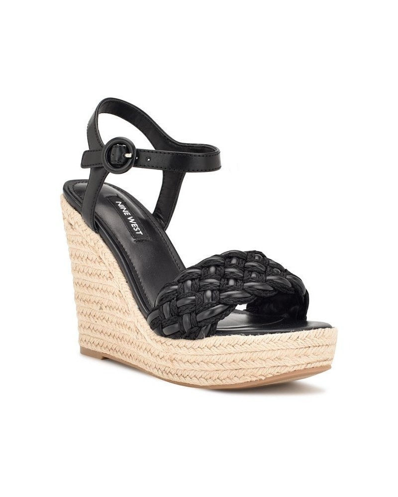 Women's Hosana Casual Round Toe Wedge Sandals Black $34.88 Shoes